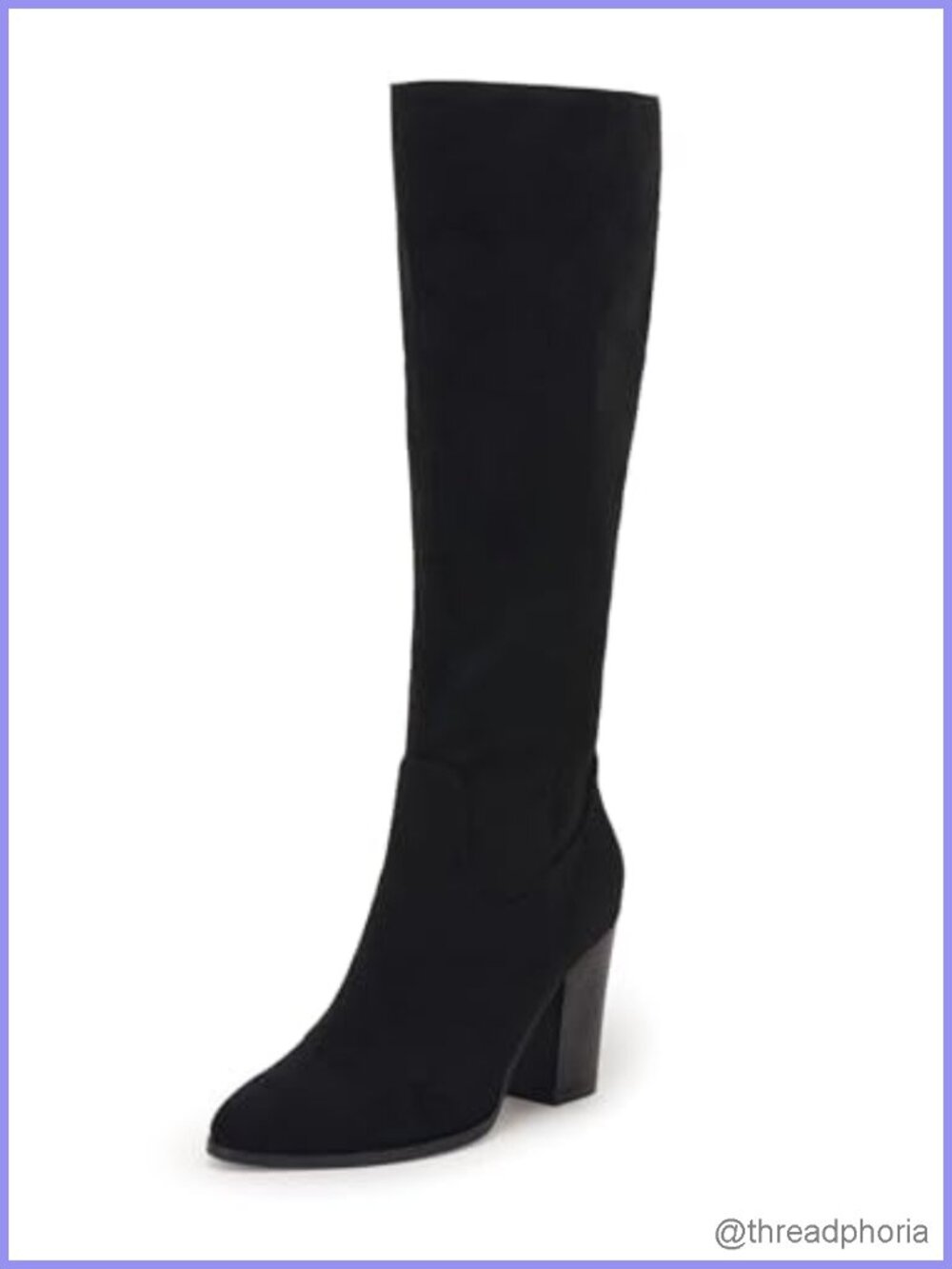 Faux Suede Knee High Boots Pointed Toe Chunky Heel Side Zipper Stretch Winter